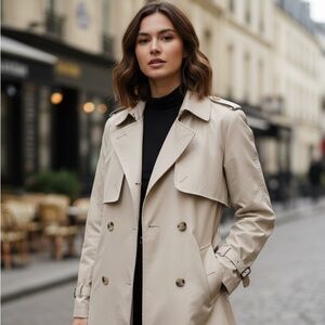 Regent Park Double Breasted Belted Trench Coat Womens XL Light Beige Button Up